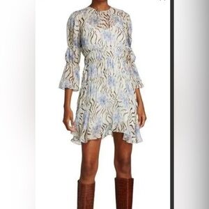 Cinq a sept June Printed Ruffle Silk Dress